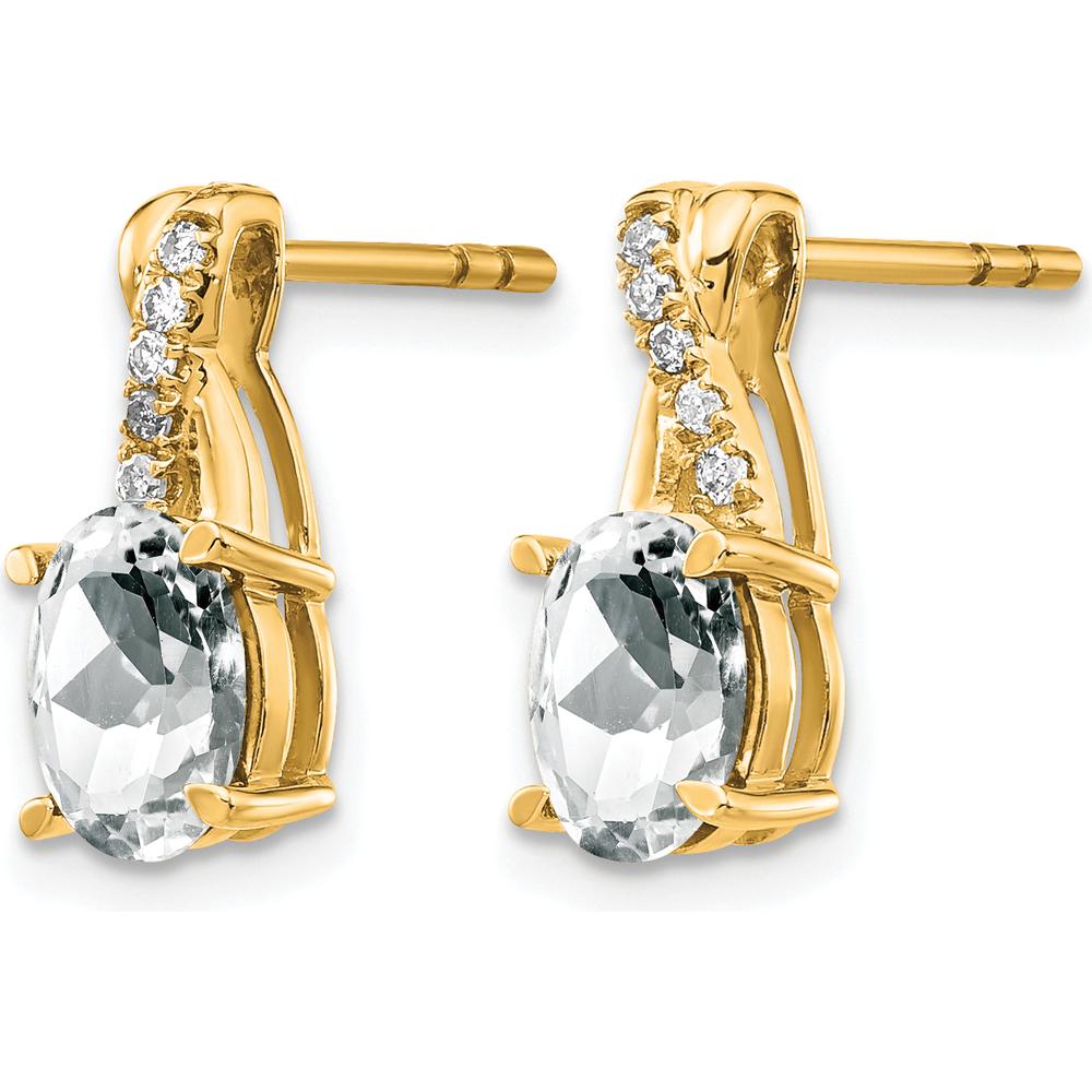 10K Yellow Gold Drop Earrings with Oval White Topaz and Round Diamond Accents - 0.75 Carat Total Weight by Oro Pregiato