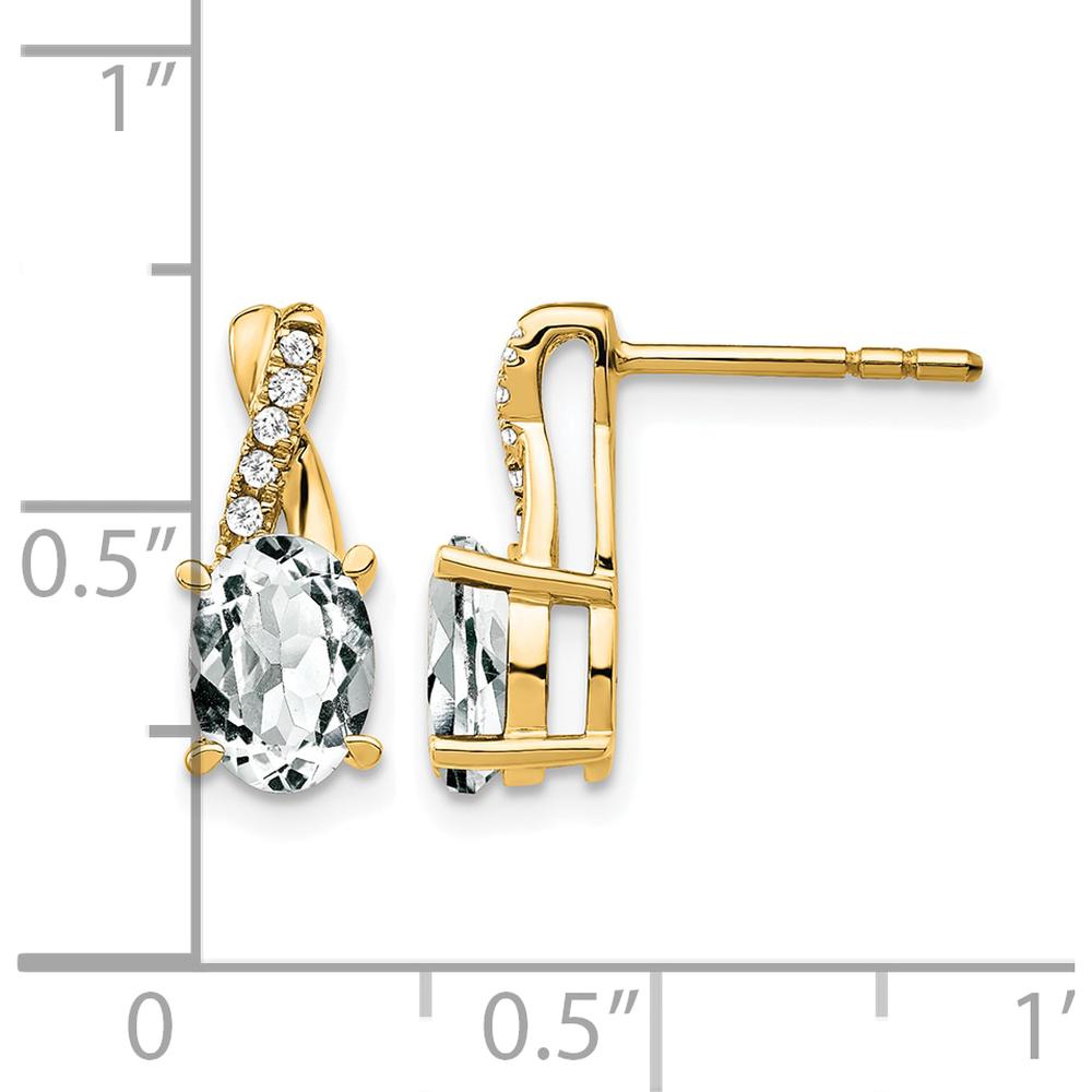 10K Yellow Gold Drop Earrings with Oval White Topaz and Round Diamond Accents - 0.75 Carat Total Weight by Oro Pregiato
