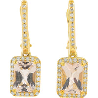 10K Yellow Gold Drop Earrings with Radiant-Cut Morganite and Diamond Halo - 0.26 Carat Total Diamond Weight