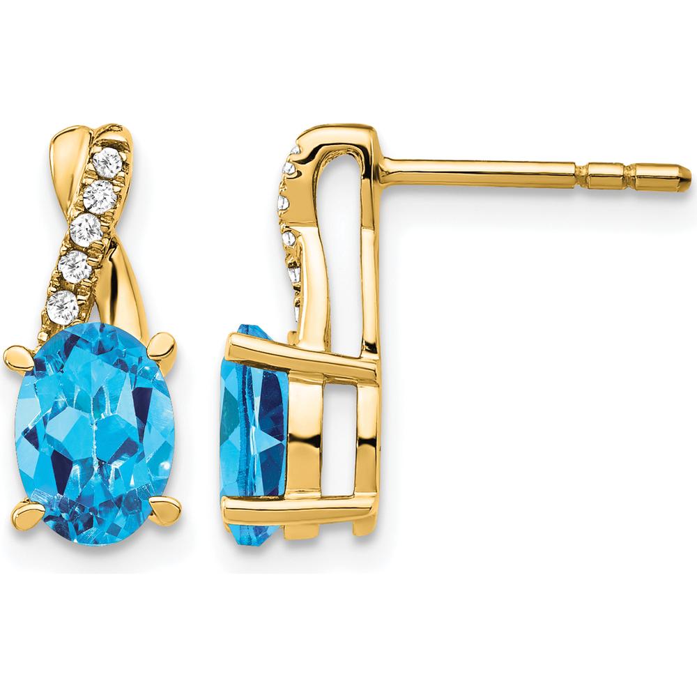 10K Yellow Gold Drop Earrings with Swiss Blue Topaz (0.75 Carat) and Round Diamonds - 0.006 Carat Total Diamond Weight by Oro Pregiato