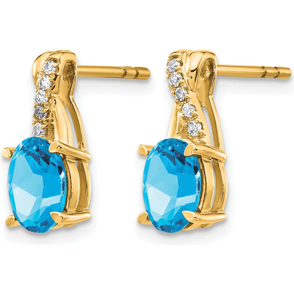 10K Yellow Gold Drop Earrings with Swiss Blue Topaz (0.75 Carat) and Round Diamonds - 0.006 Carat Total Diamond Weight by Oro Pregiato