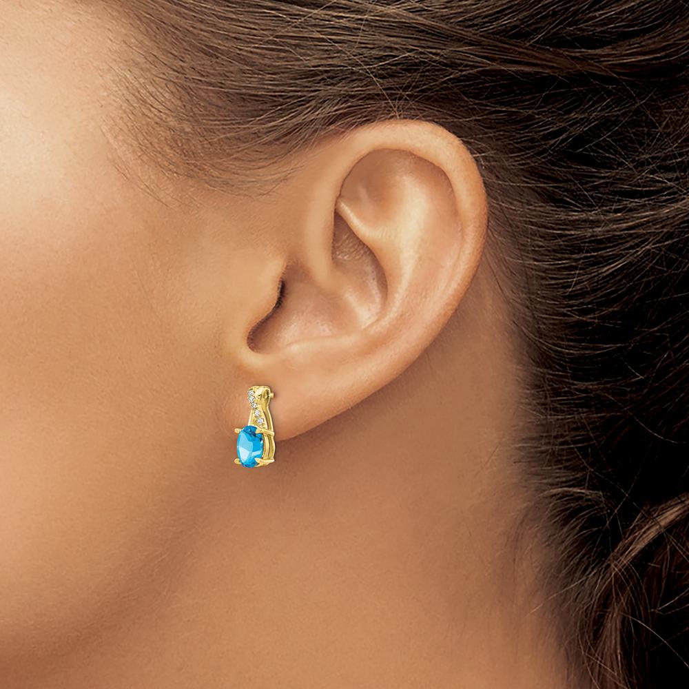 10K Yellow Gold Drop Earrings with Swiss Blue Topaz (0.75 Carat) and Round Diamonds - 0.006 Carat Total Diamond Weight by Oro Pregiato