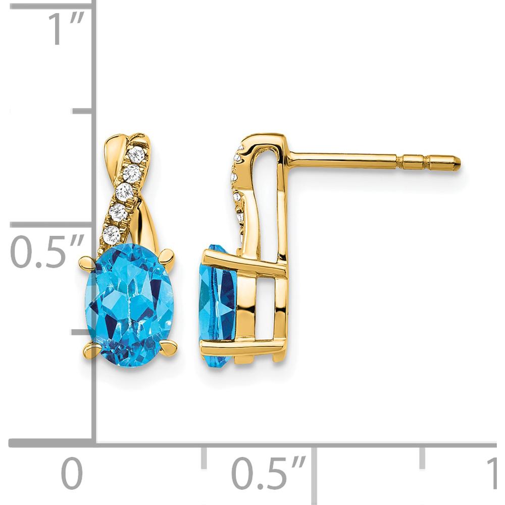 10K Yellow Gold Drop Earrings with Swiss Blue Topaz (0.75 Carat) and Round Diamonds - 0.006 Carat Total Diamond Weight by Oro Pregiato