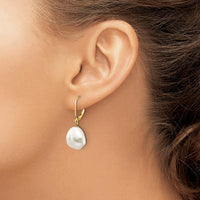 10K Yellow Gold Drop Earrings with White Keshi Freshwater Cultured Pearls - 20mm Total Length