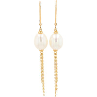 10K Yellow Gold Drop Pearl Earrings - 9-10mm Pearls with Lever Back Closure