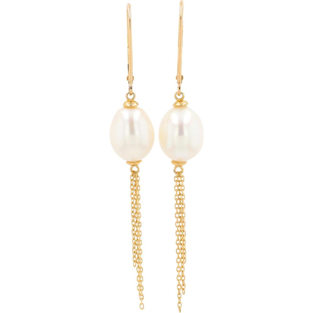 10K Yellow Gold Drop Pearl Earrings - 9-10mm Pearls with Lever Back Closure