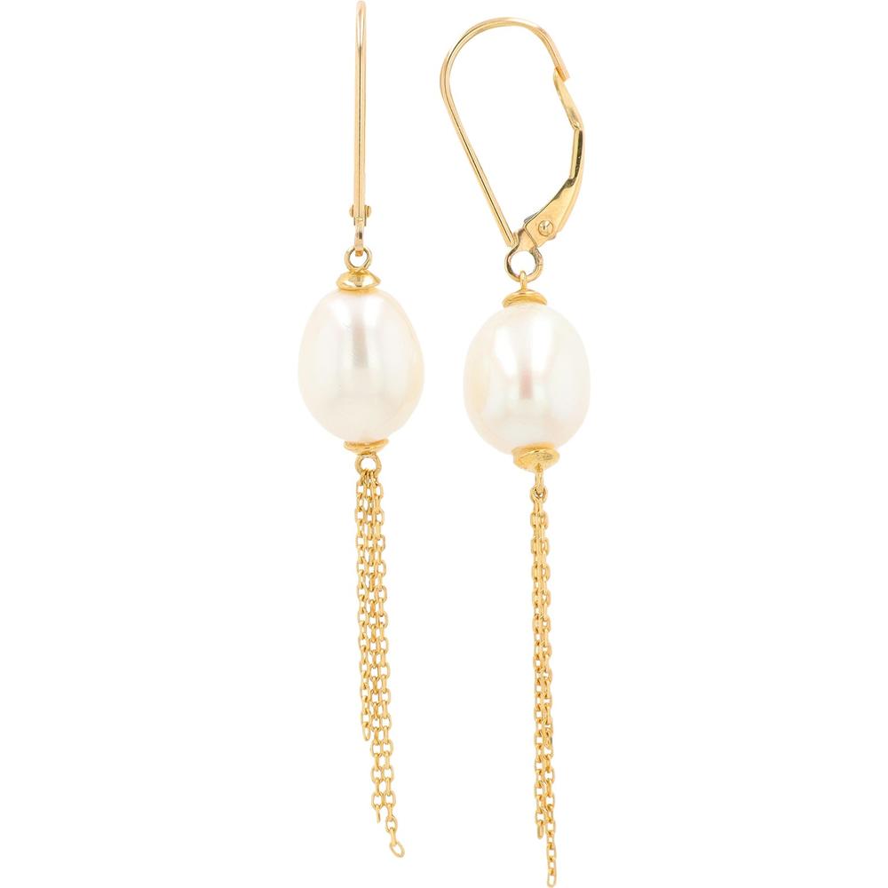 10K Yellow Gold Drop Pearl Earrings - 9-10mm Pearls with Lever Back Closure