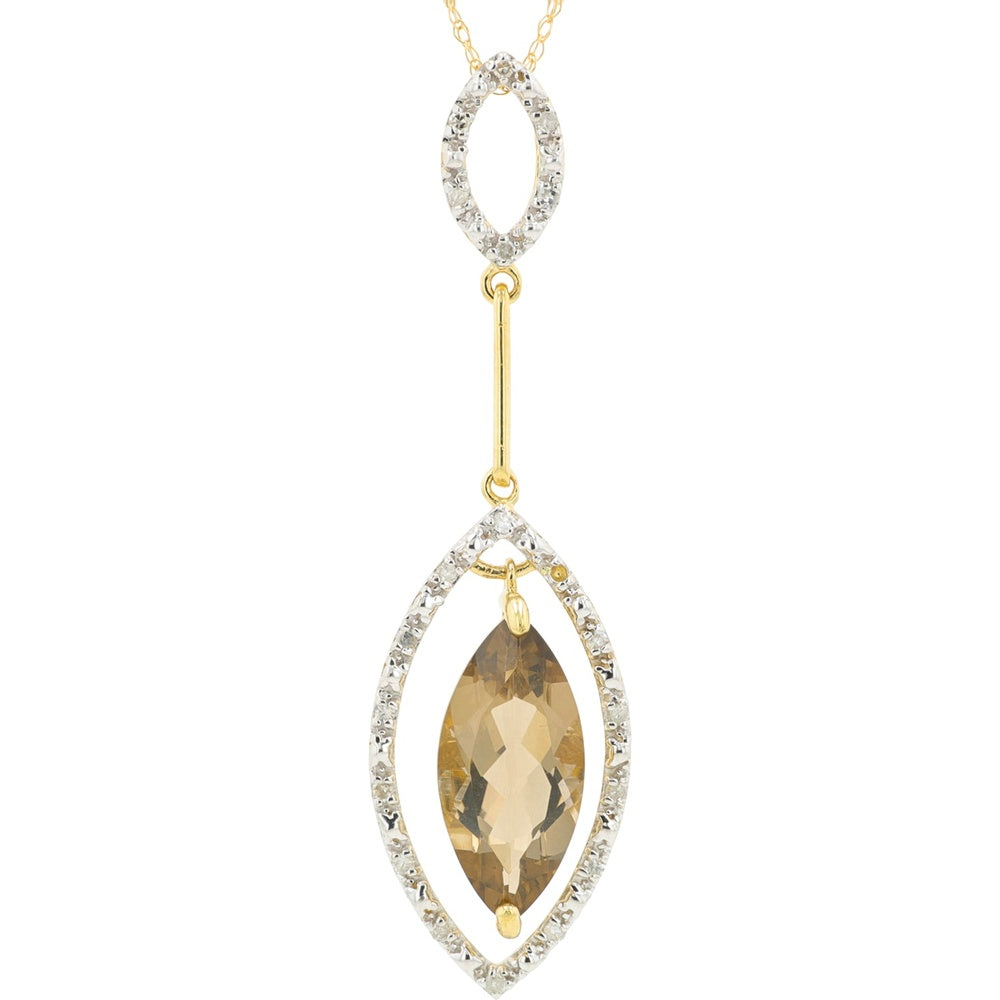 10K Yellow Gold Drop Pendant with Marquise-Cut Smoky Quartz and Diamond Halo - 3.40 Carat Total Gem Weight