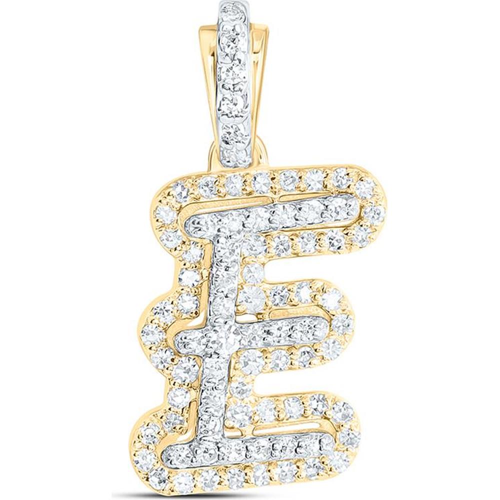 10K Yellow Gold "E" Initial Pendant with Prong-Set Round Diamonds - 0.20 Carat Total Diamond Weight