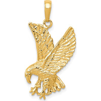 10K Yellow Gold Eagle Charm Pendant - Polished Solid Design with 25mm Length