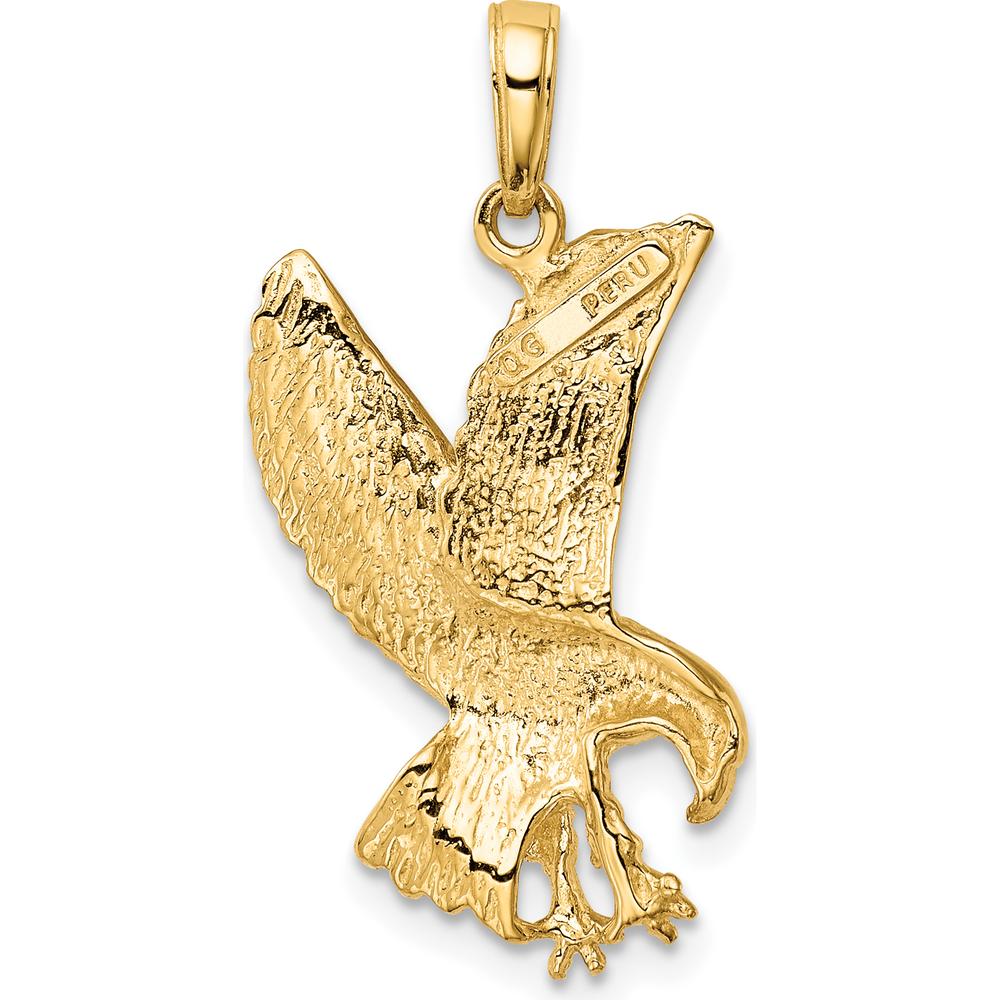 10K Yellow Gold Eagle Charm Pendant - Polished Solid Design with 25mm Length