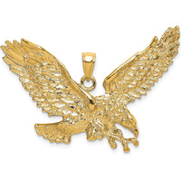 10K Yellow Gold Eagle Pendant with Beak and Claws Design - 40.2mm Length