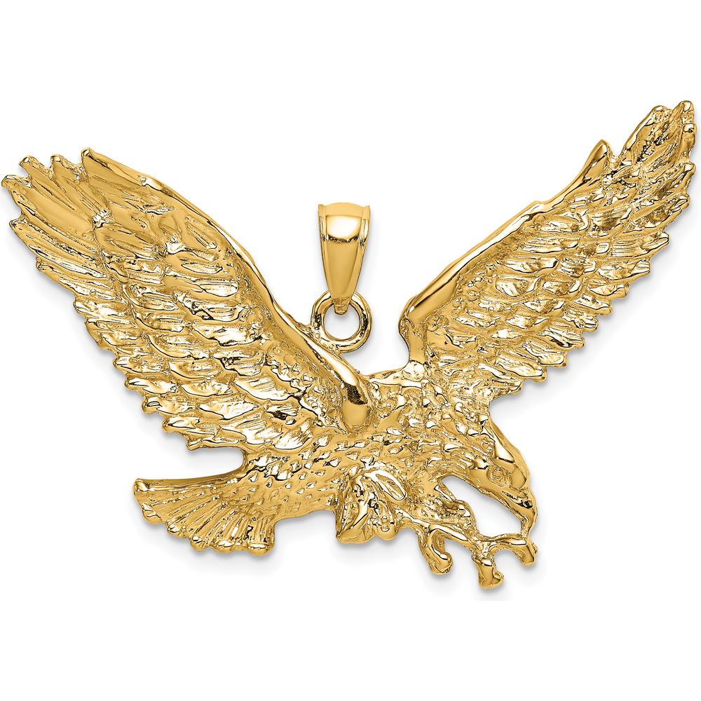 10K Yellow Gold Eagle Pendant with Beak and Claws Design - 40.2mm Length