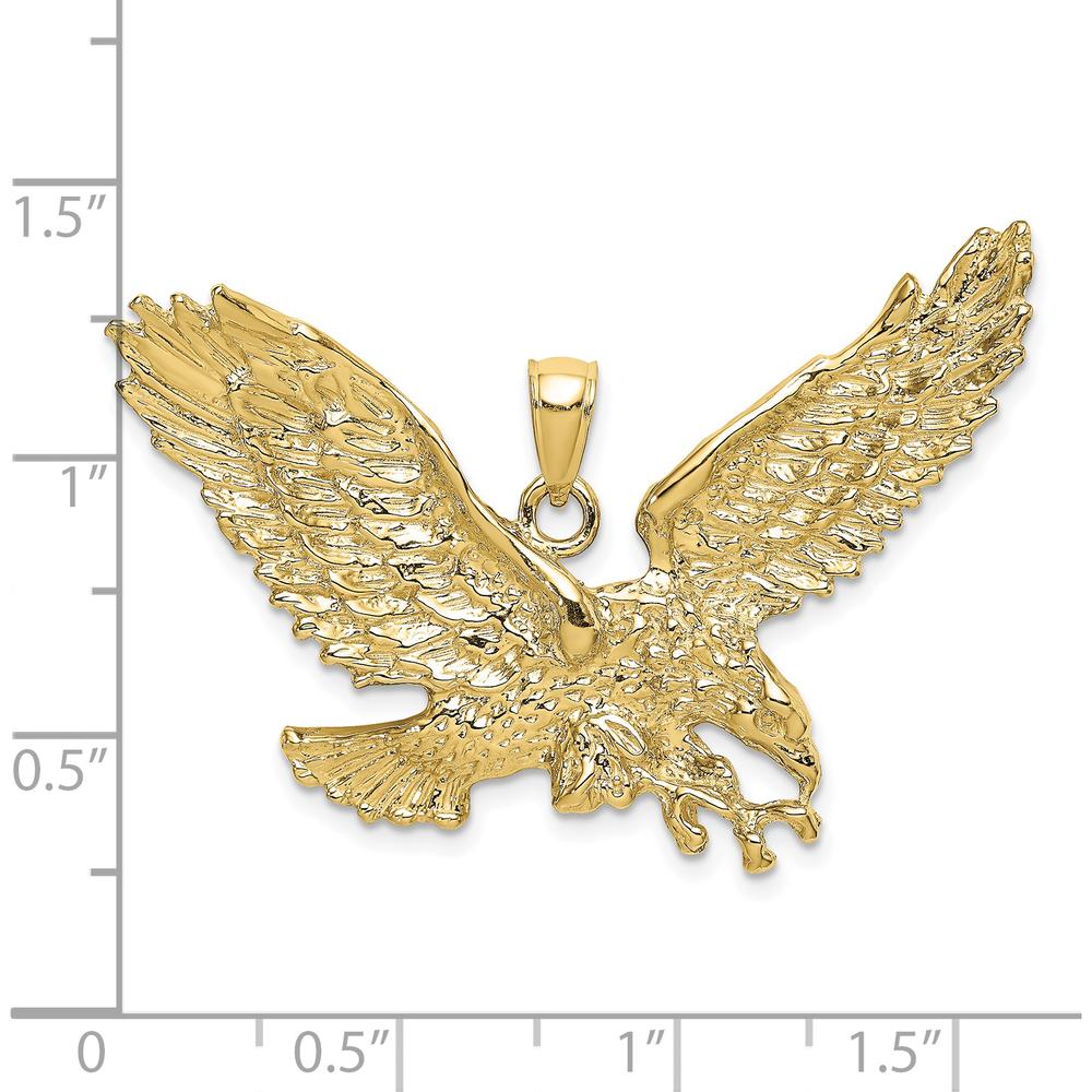 10K Yellow Gold Eagle Pendant with Beak and Claws Design - 40.2mm Length