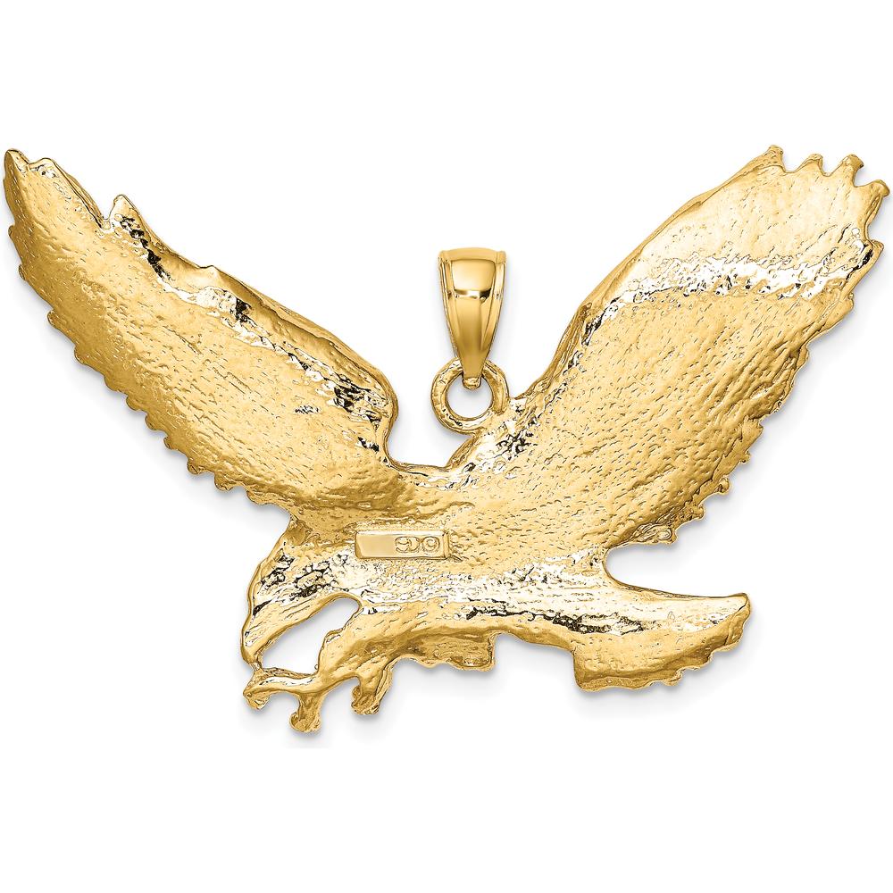 10K Yellow Gold Eagle Pendant with Beak and Claws Design - 40.2mm Length