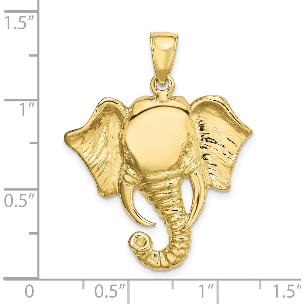 10K Yellow Gold Elephant Head Pendant with Twisted Trunk Charm - 32.77mm Total Length