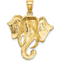 10K Yellow Gold Elephant Head Pendant with Twisted Trunk Charm - 32.77mm Total Length
