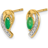 10K Yellow Gold Emerald and Diamond Button Earrings with Marquise Emeralds and Round Diamonds - 0.16 Carat Total Emerald Weight by Monteluci Fine Jewelry