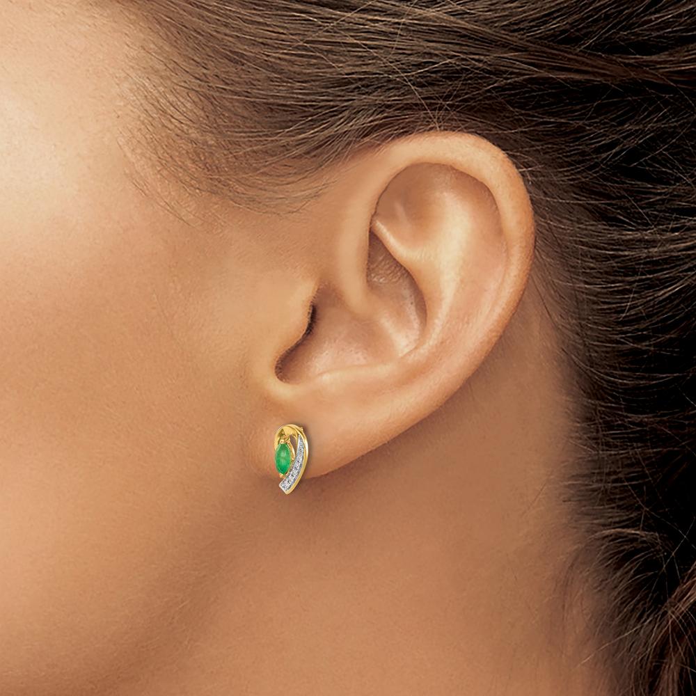 10K Yellow Gold Emerald and Diamond Button Earrings with Marquise Emeralds and Round Diamonds - 0.16 Carat Total Emerald Weight by Monteluci Fine Jewelry