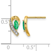 10K Yellow Gold Emerald and Diamond Button Earrings with Marquise Emeralds and Round Diamonds - 0.16 Carat Total Emerald Weight by Monteluci Fine Jewelry