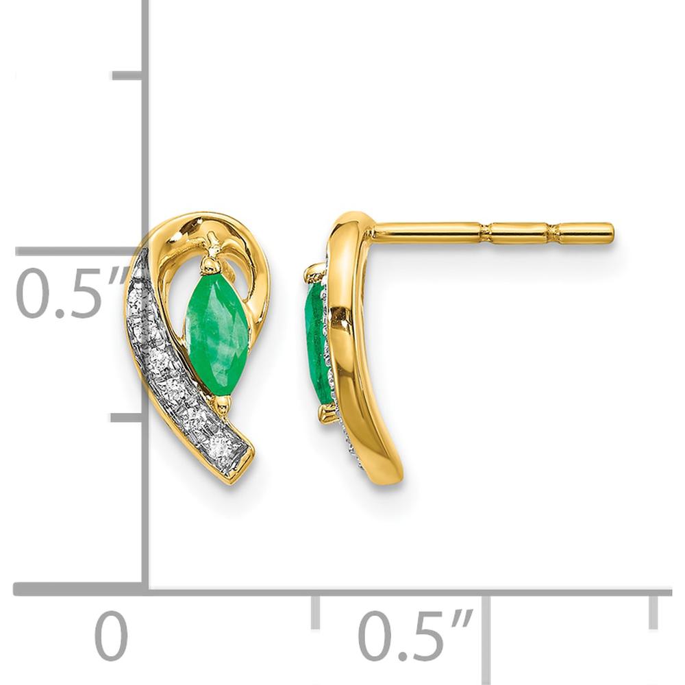 10K Yellow Gold Emerald and Diamond Button Earrings with Marquise Emeralds and Round Diamonds - 0.16 Carat Total Emerald Weight by Monteluci Fine Jewelry