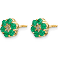 10K Yellow Gold Emerald and Diamond Flower Post Earrings - 0.048 Carat Total Emerald Weight, 0.005 Carat Total Diamond Weight by Monteluci Fine Jewelry