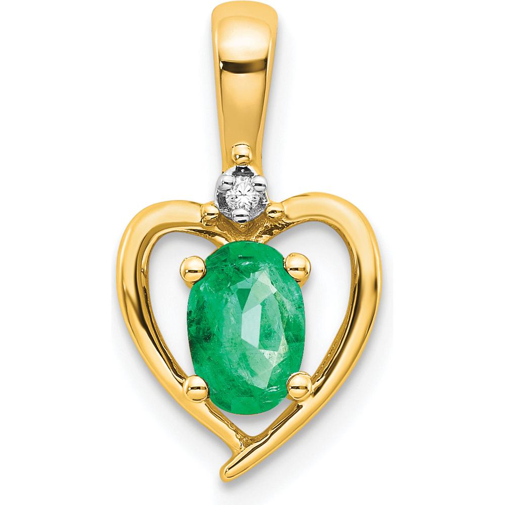 10K Yellow Gold Emerald and Diamond Pendant - 0.42 Carat Emerald and 0.007 Carat Diamond