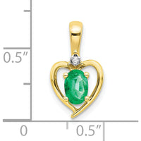 10K Yellow Gold Emerald and Diamond Pendant - 0.42 Carat Emerald and 0.007 Carat Diamond
