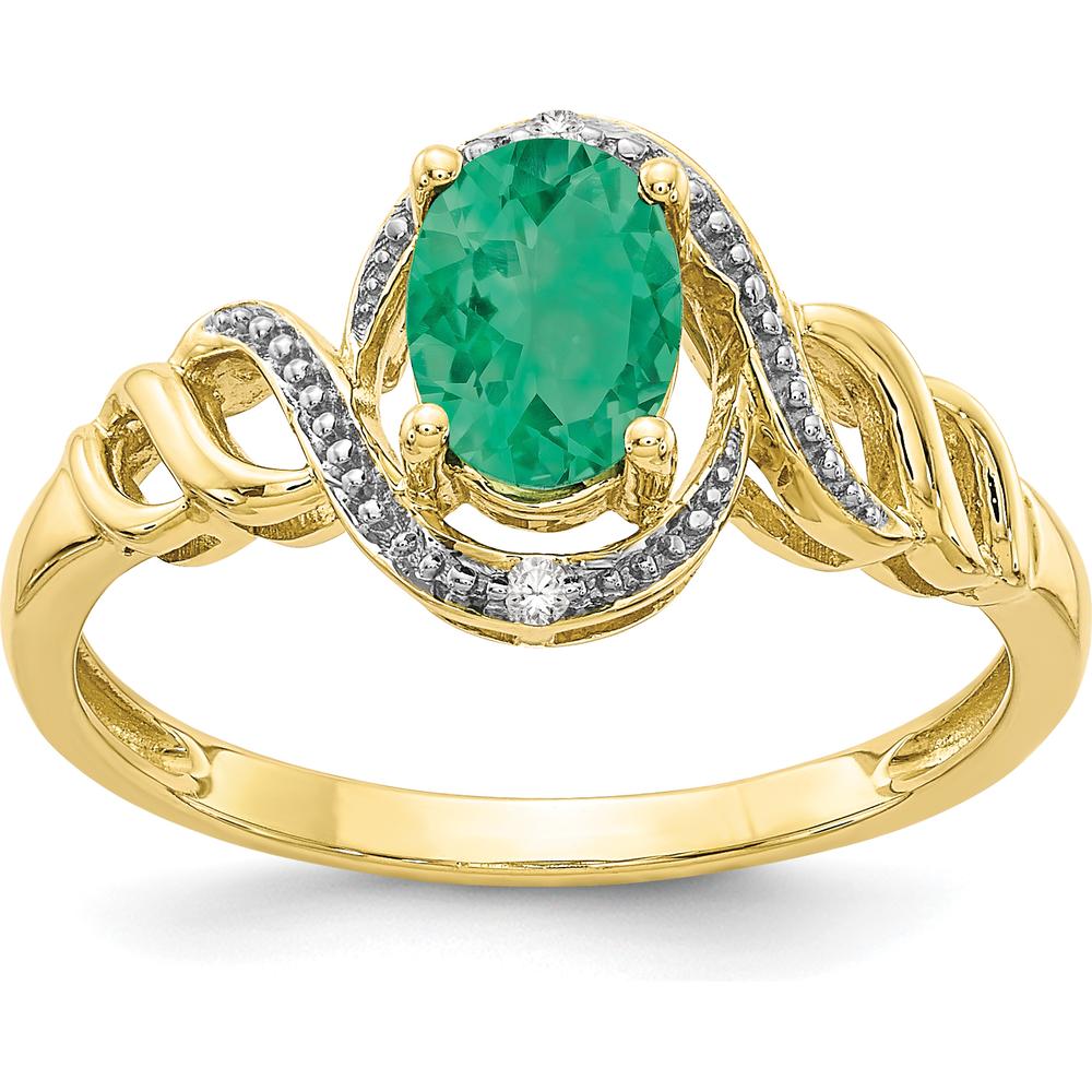 10K Yellow Gold Emerald and Diamond Ring with 0.93 Carat Oval Emerald and 0.016 Carat Round Diamonds