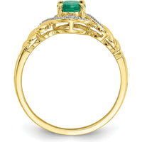 10K Yellow Gold Emerald and Diamond Ring with 0.93 Carat Oval Emerald and 0.016 Carat Round Diamonds