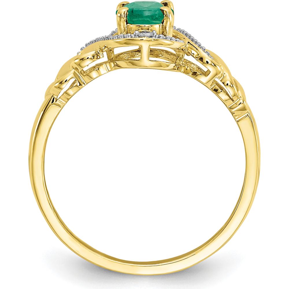 10K Yellow Gold Emerald and Diamond Ring with 0.93 Carat Oval Emerald and 0.016 Carat Round Diamonds