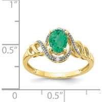 10K Yellow Gold Emerald and Diamond Ring with 0.93 Carat Oval Emerald and 0.016 Carat Round Diamonds