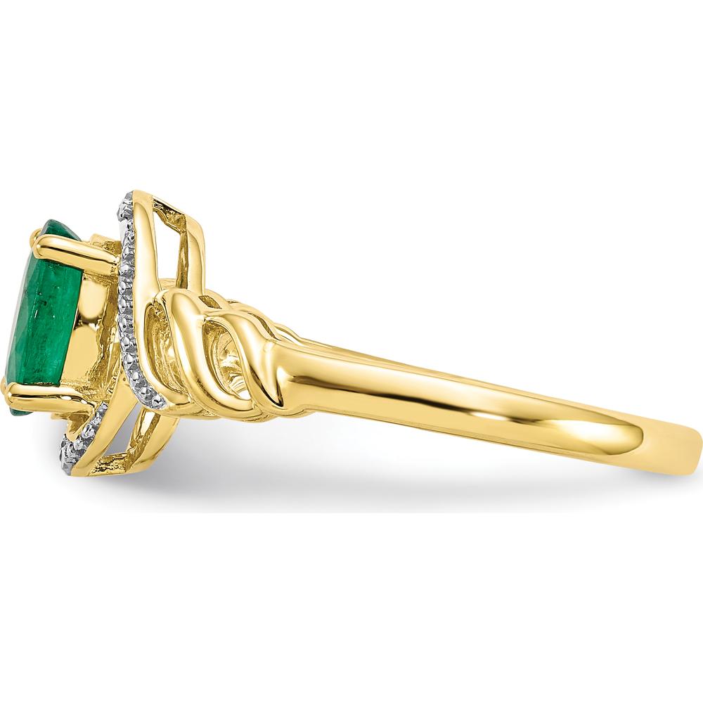 10K Yellow Gold Emerald and Diamond Ring with 0.93 Carat Oval Emerald and 0.016 Carat Round Diamonds
