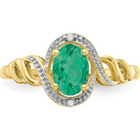 10K Yellow Gold Emerald and Diamond Ring with 0.93 Carat Oval Emerald and 0.016 Carat Round Diamonds