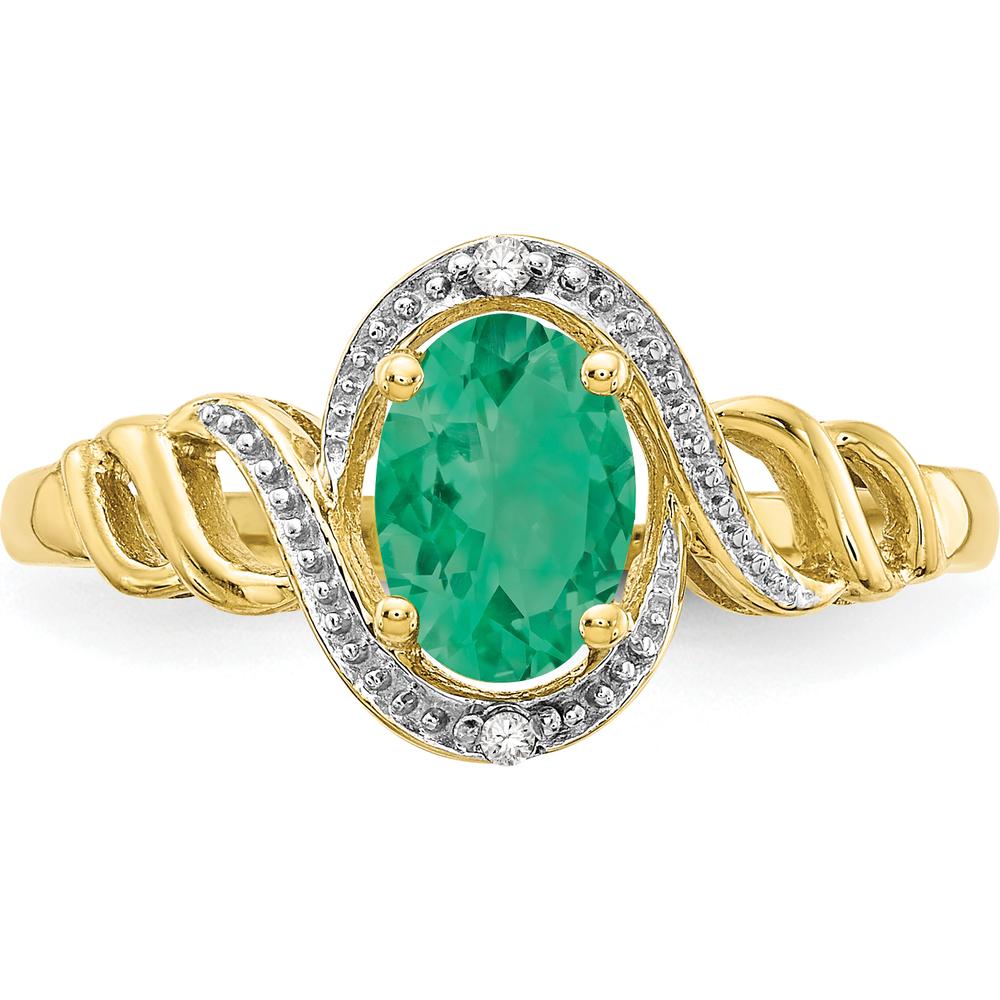 10K Yellow Gold Emerald and Diamond Ring with 0.93 Carat Oval Emerald and 0.016 Carat Round Diamonds