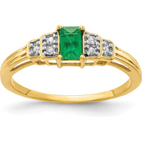 10K Yellow Gold Emerald and Diamond Ring with Prong Set Emerald and Round Diamonds by 0
