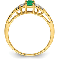 10K Yellow Gold Emerald and Diamond Ring with Prong Set Emerald and Round Diamonds by 0