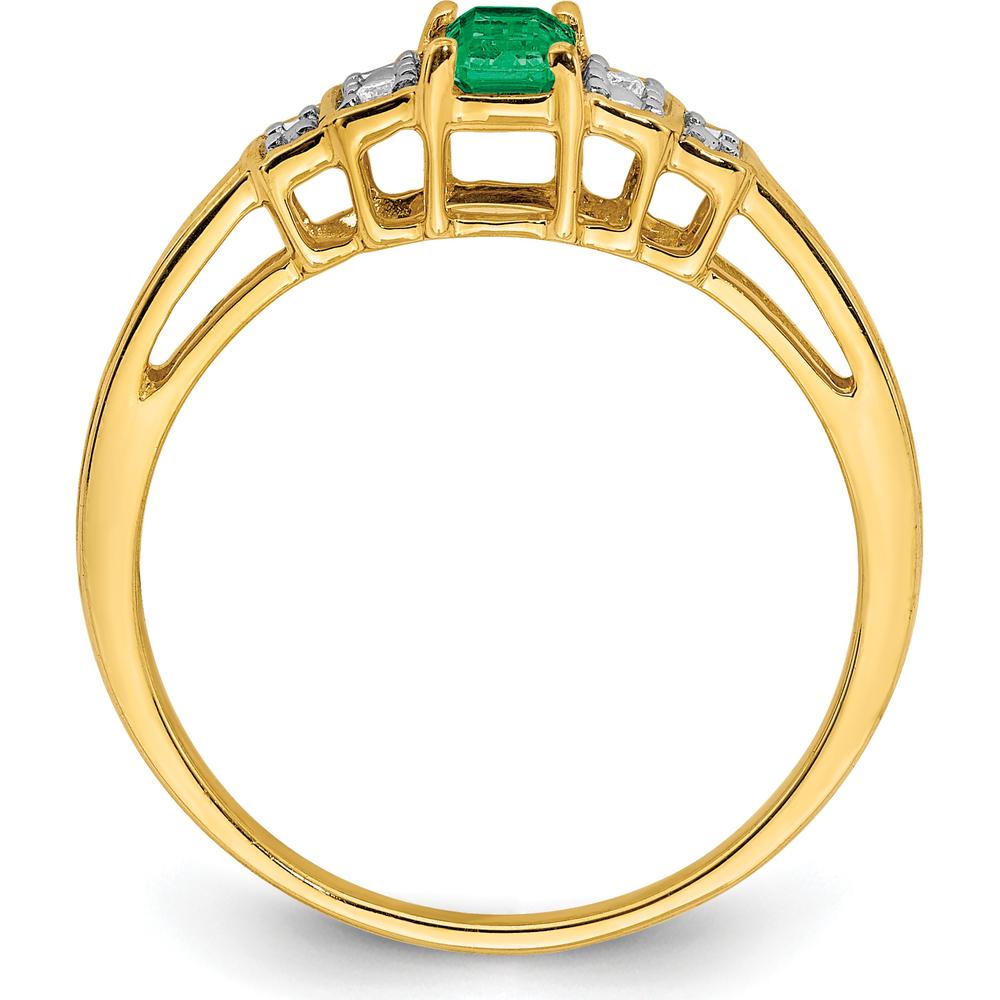 10K Yellow Gold Emerald and Diamond Ring with Prong Set Emerald and Round Diamonds by 0