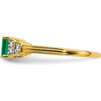 10K Yellow Gold Emerald and Diamond Ring with Prong Set Emerald and Round Diamonds by 0