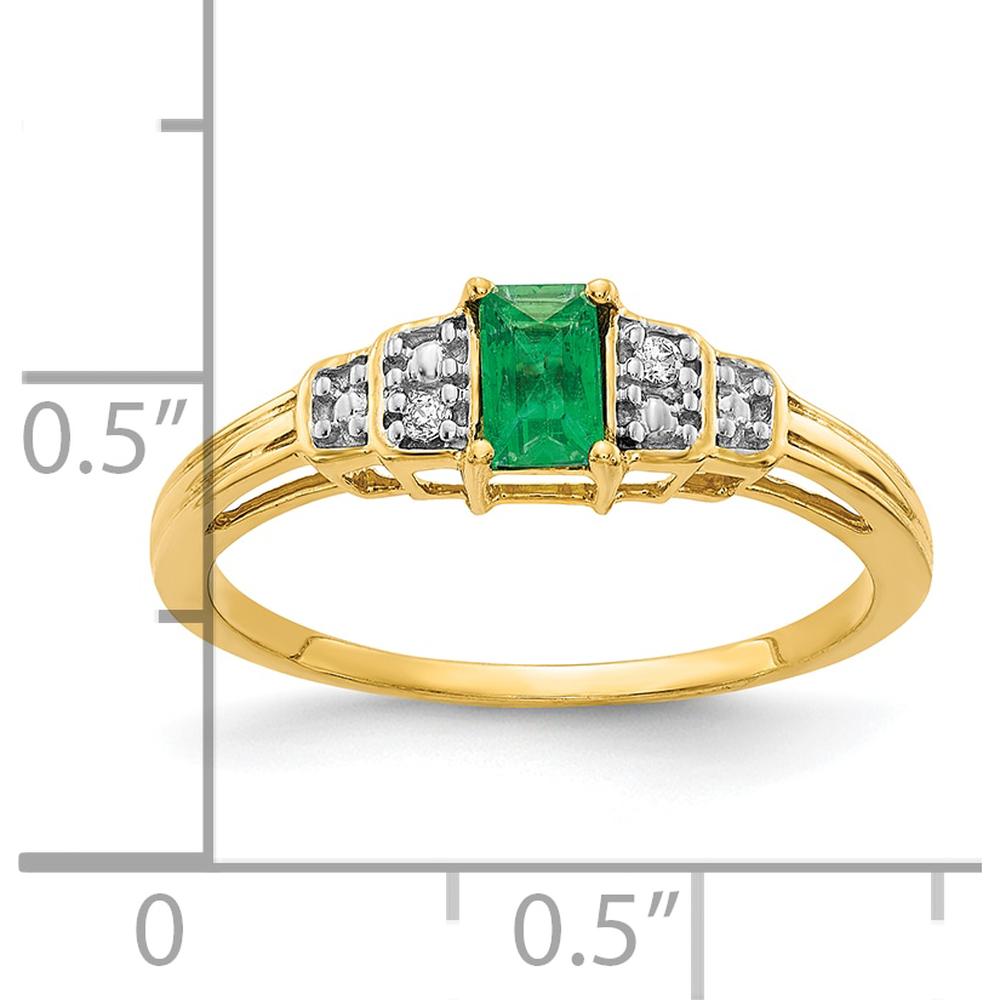 10K Yellow Gold Emerald and Diamond Ring with Prong Set Emerald and Round Diamonds by 0