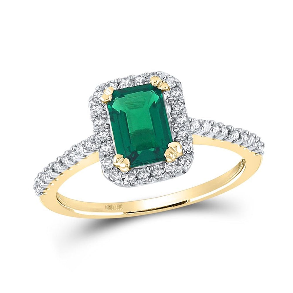 10K Yellow Gold Emerald Diamond Ring - 1 Carat Total Gemstone Weight