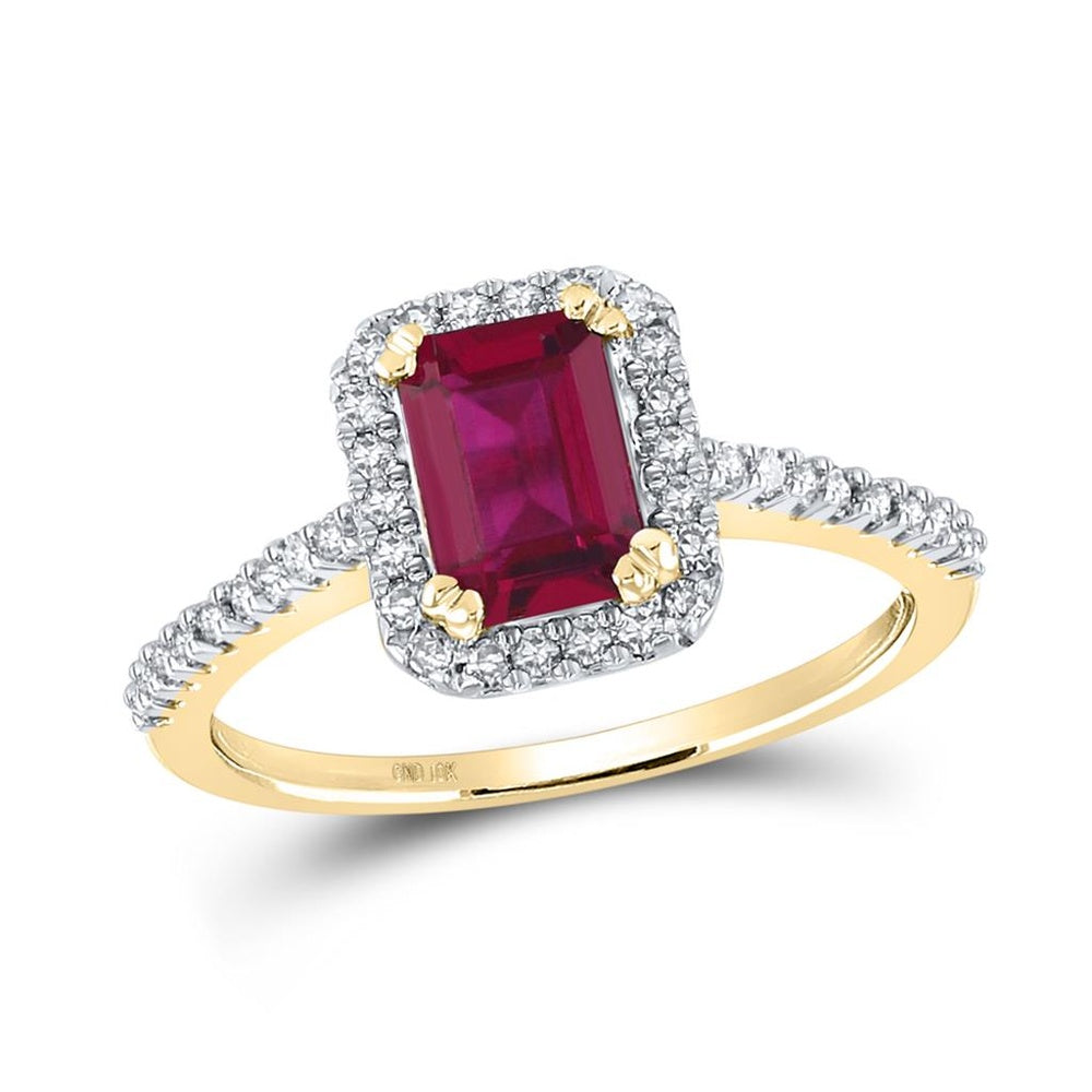 10K Yellow Gold Emerald Ruby and Diamond Ring - 1 and 3/4 Carat Total Gemstone Weight
