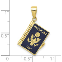 10K Yellow Gold Enamel 3D Passport Pendant
