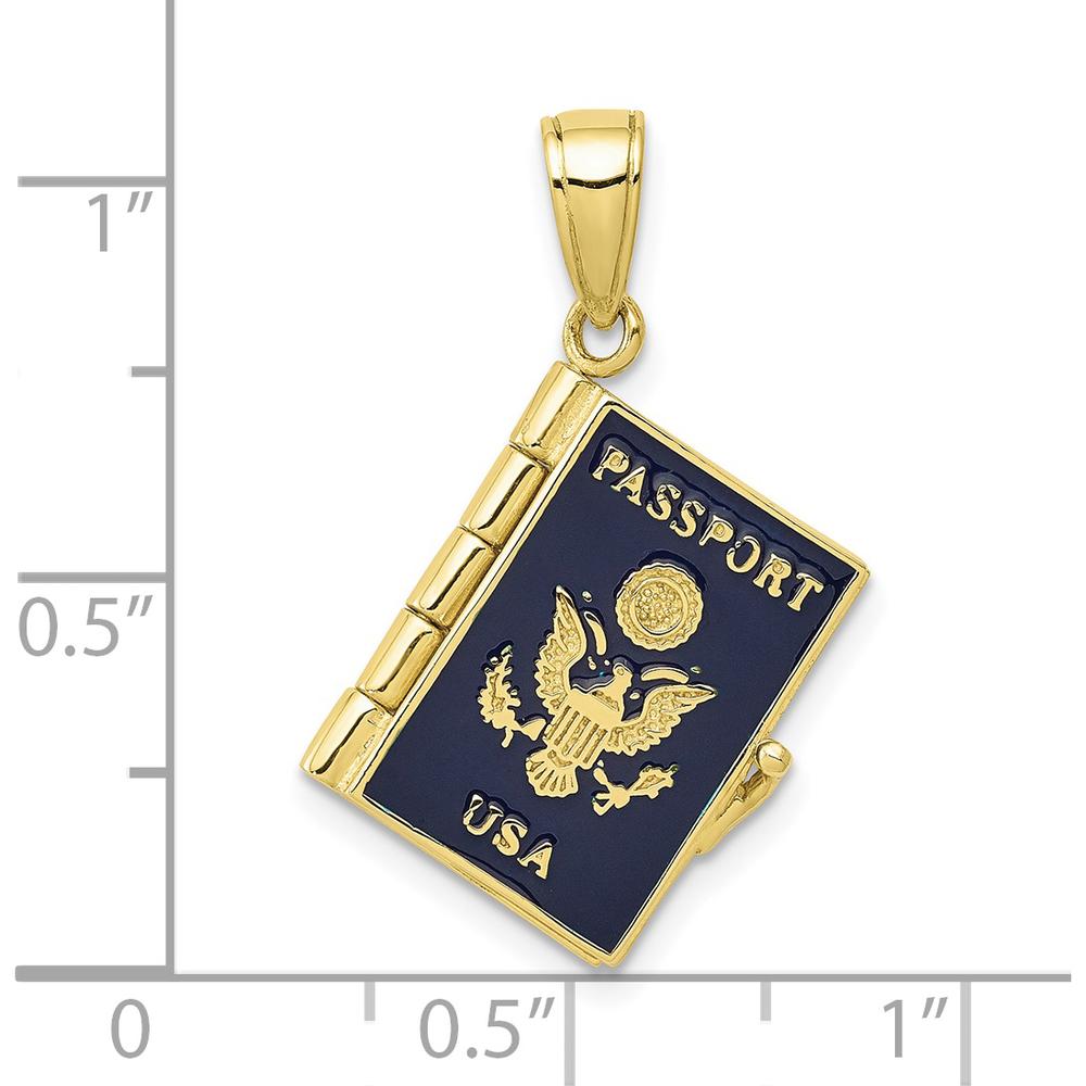 10K Yellow Gold Enamel 3D Passport Pendant