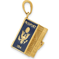 10K Yellow Gold Enamel 3D Passport Pendant