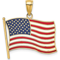 10K Yellow Gold Enamel American Flag Charm Pendant - Polished Finish
