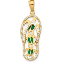 10K Yellow Gold Enamel Cut-out Flip Flop with Sea Turtles Pendant
