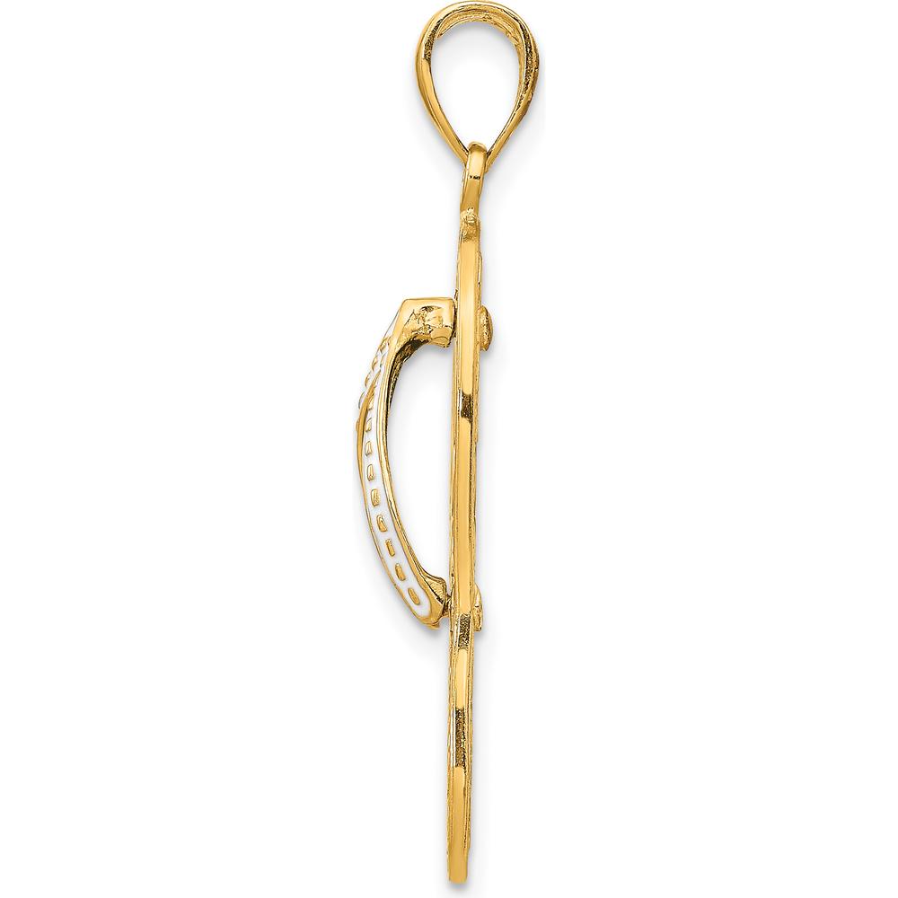 10K Yellow Gold Enamel Cut-out Flip Flop with Sea Turtles Pendant