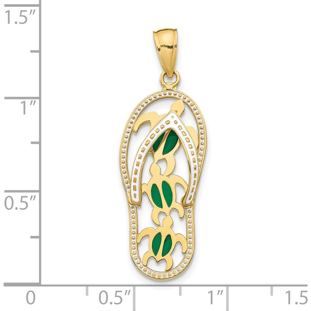 10K Yellow Gold Enamel Cut-out Flip Flop with Sea Turtles Pendant
