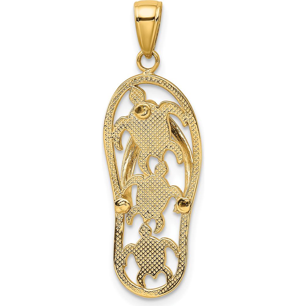 10K Yellow Gold Enamel Cut-out Flip Flop with Sea Turtles Pendant